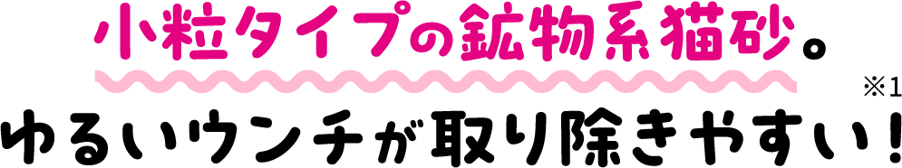 小粒タイプの鉱物系猫砂。ゆるいウンチが取り除きやすい！