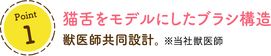 Point1 猫舌をモデルにしたブラシ構造 獣医師共同設計。 ※当社獣医師