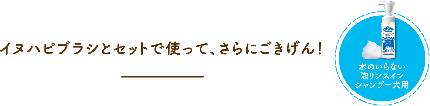 イヌハピブラシとセットで使って、さらにごきげん！水のいらない泡リンスインシャンプー犬用