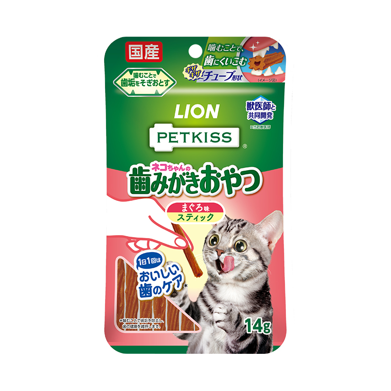 パッケージ写真：PETKISS ネコちゃんの歯みがきおやつ まぐろ味 スティック