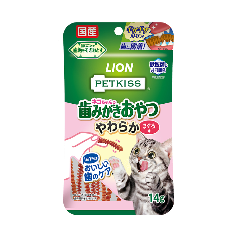 パッケージ写真：PETKISS ネコちゃんの歯みがきおやつ やわらか まぐろ味