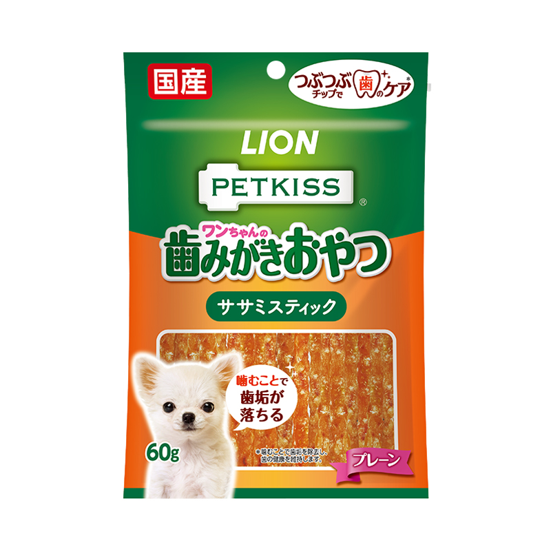 パッケージ写真：PETKISS ワンちゃんの 歯みがきおやつ ササミスティック プレーン