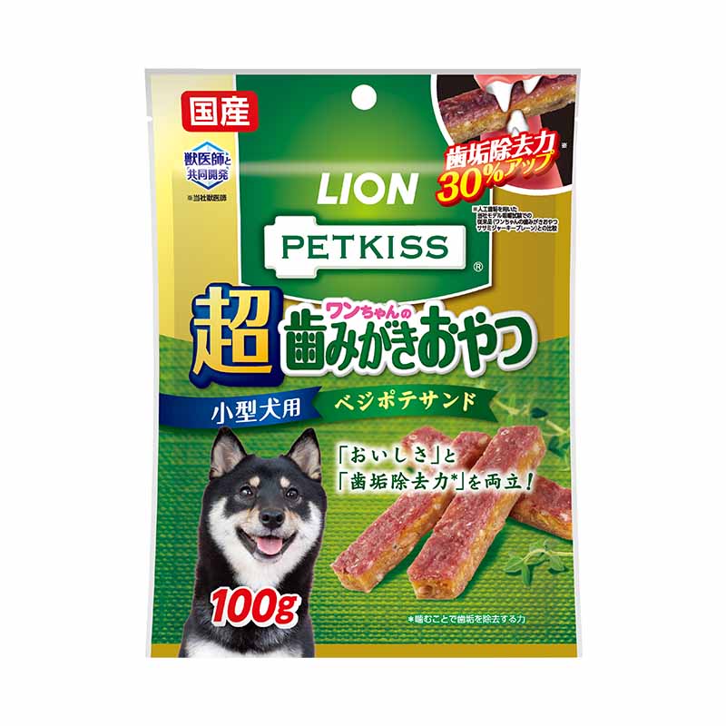 パッケージ写真：PETKISS ワンちゃんの超歯みがきおやつ ベジポテサンド