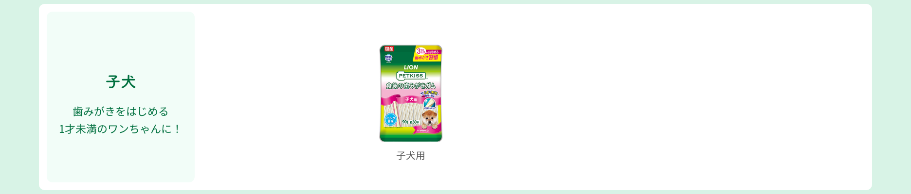【食後の歯みがきガム 子犬】商品パッケージ