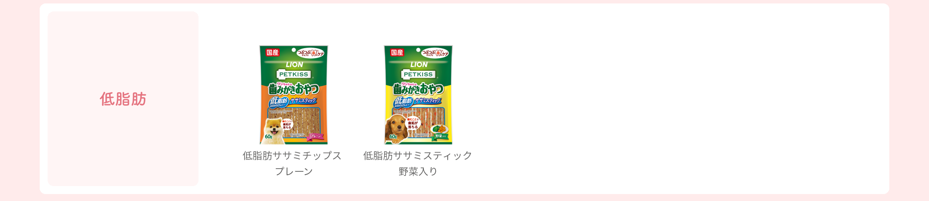 【ワンちゃんの歯みがきおやつ 低脂肪】商品パッケージ