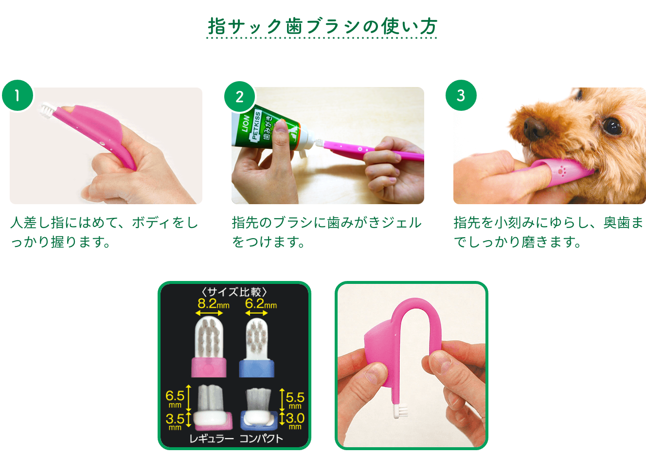 画像：指サック歯ブラシの使い方