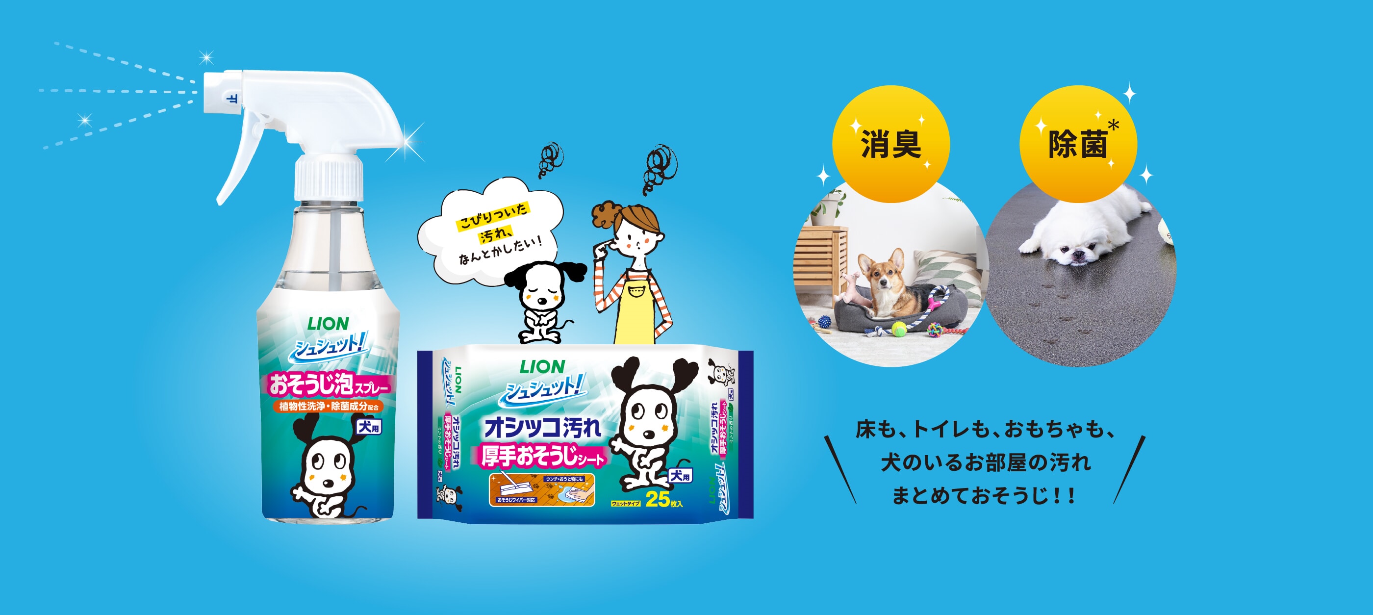 こびりついた汚れ、なんとかしたい！ 床も、トイレも、おもちゃも、犬のいるお部屋の汚れまとめておそうじ！！